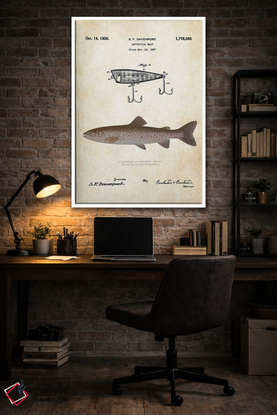 تابلو دکوراتیو طعمه ماهیگیری سالمون استیل هد اثر پتنت ۷۷ - D3W