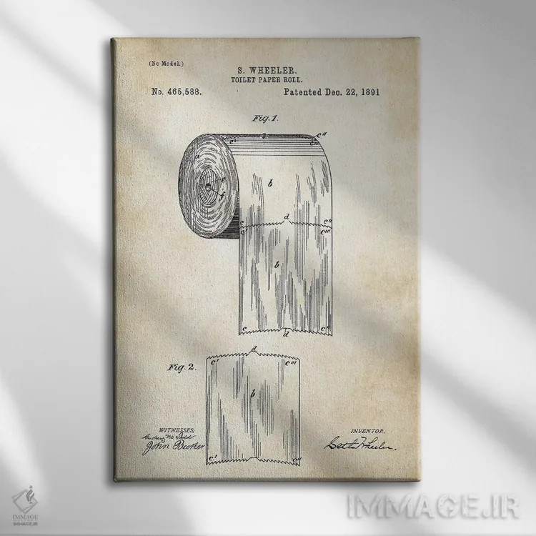 تابلو دکوراتیو رول دستمال توالت اثر پتنت ۷۷ - نمای روبهرو روی دیوار