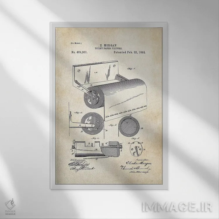 تابلو دکوراتیو پایه نگهدارنده دستمال توالت اثر پتنت ۷۷ - نمای قابدار سفید