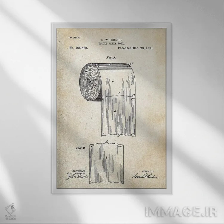 تابلو دکوراتیو رول دستمال توالت اثر پتنت ۷۷ - نمای قابدار سفید