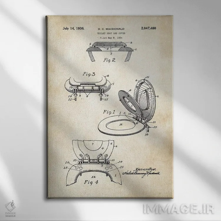 تابلو دکوراتیو درب توالت فرنگی اثر پتنت ۷۷ - نمای روبهرو روی دیوار