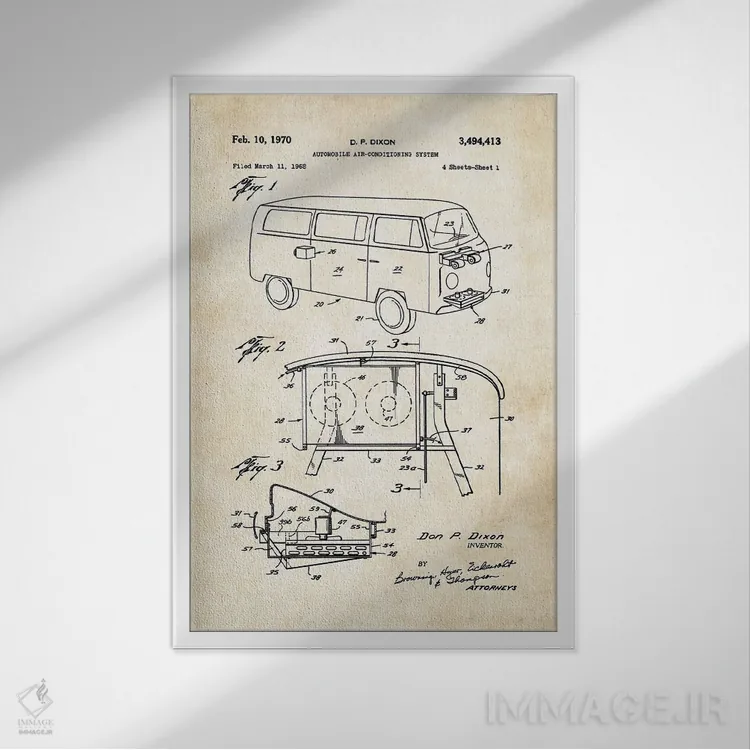 تابلو دکوراتیو ون فولکس واگن اثر پتنت ۷۷ - نمای قابدار سفید