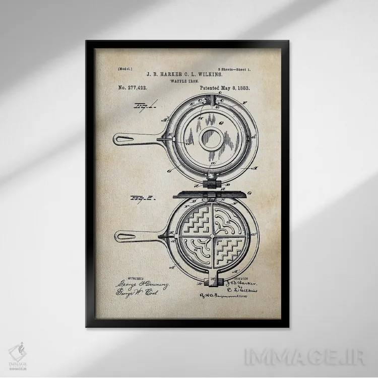 تابلو دکوراتیو دستگاه وافل پز اثر پتنت ۷۷ - نمای قابدار مشکی