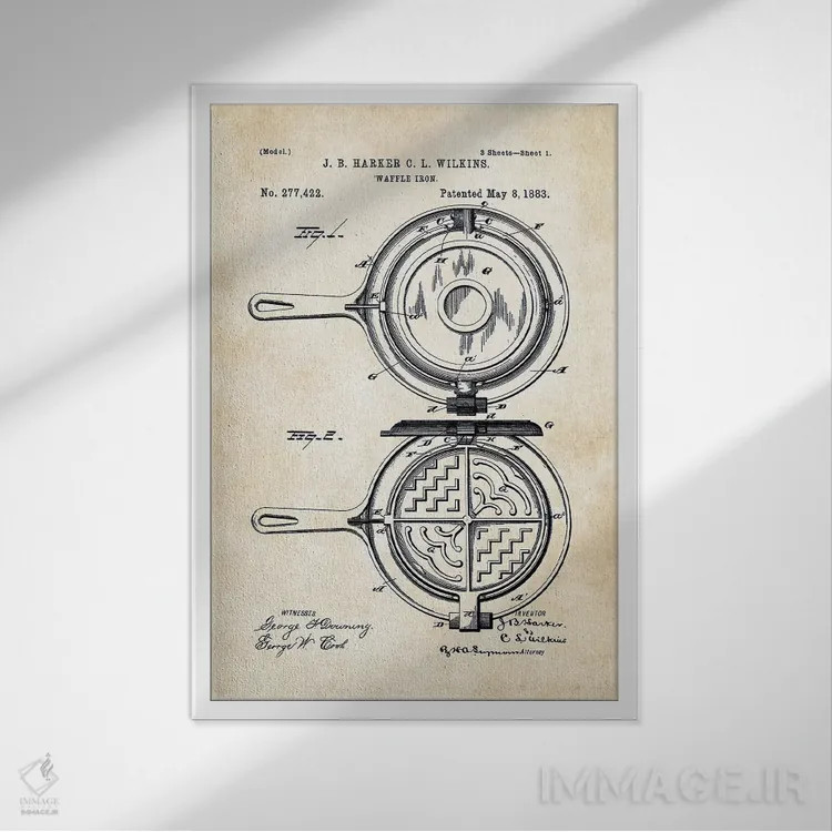 تابلو دکوراتیو دستگاه وافل پز اثر پتنت ۷۷ - نمای قابدار سفید
