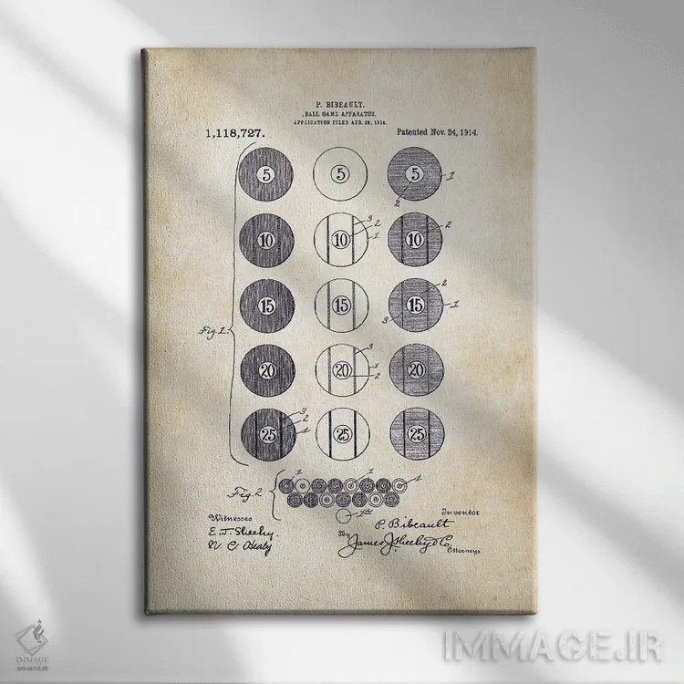 تابلو مدرن توپ های بیلیارد/پول اثر پتنت ۷۷ - نمای روبهرو روی دیوار