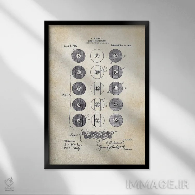 تابلو مدرن توپ های بیلیارد/پول اثر پتنت ۷۷ - نمای قابدار مشکی