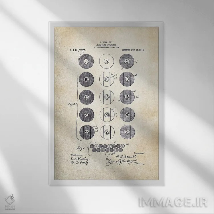 تابلو مدرن توپ های بیلیارد/پول اثر پتنت ۷۷ - نمای قابدار سفید