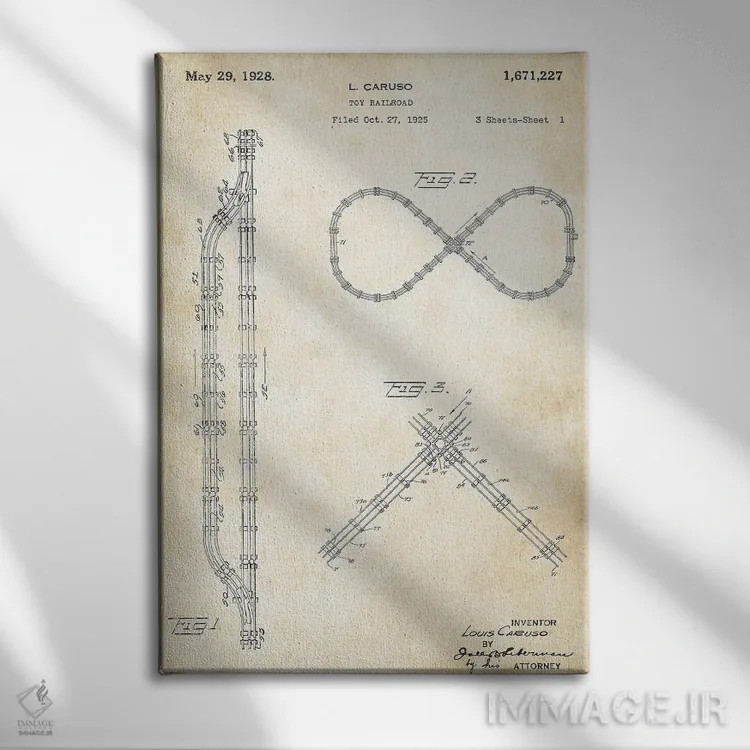 تابلو دکوراتیو ریل اسباب بازی قطار اثر پتنت ۷۷ - نمای روبهرو روی دیوار