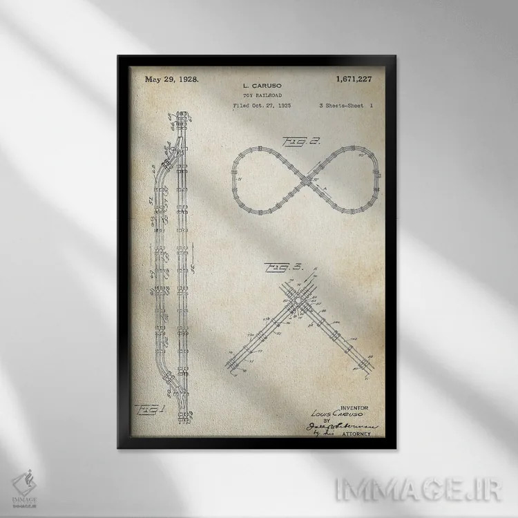 تابلو دکوراتیو ریل اسباب بازی قطار اثر پتنت ۷۷ - نمای قابدار مشکی