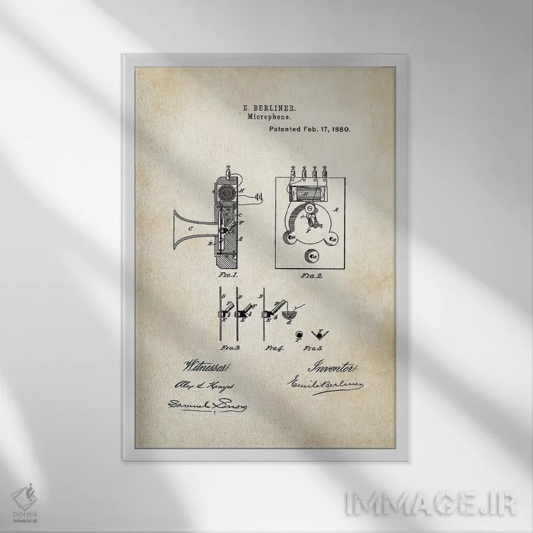 تابلو دکوراتیو میکروفون برلینر اثر پتنت ۷۷ - نمای قابدار سفید