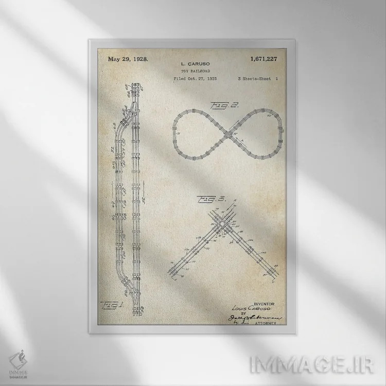 تابلو دکوراتیو ریل اسباب بازی قطار اثر پتنت ۷۷ - نمای قابدار سفید