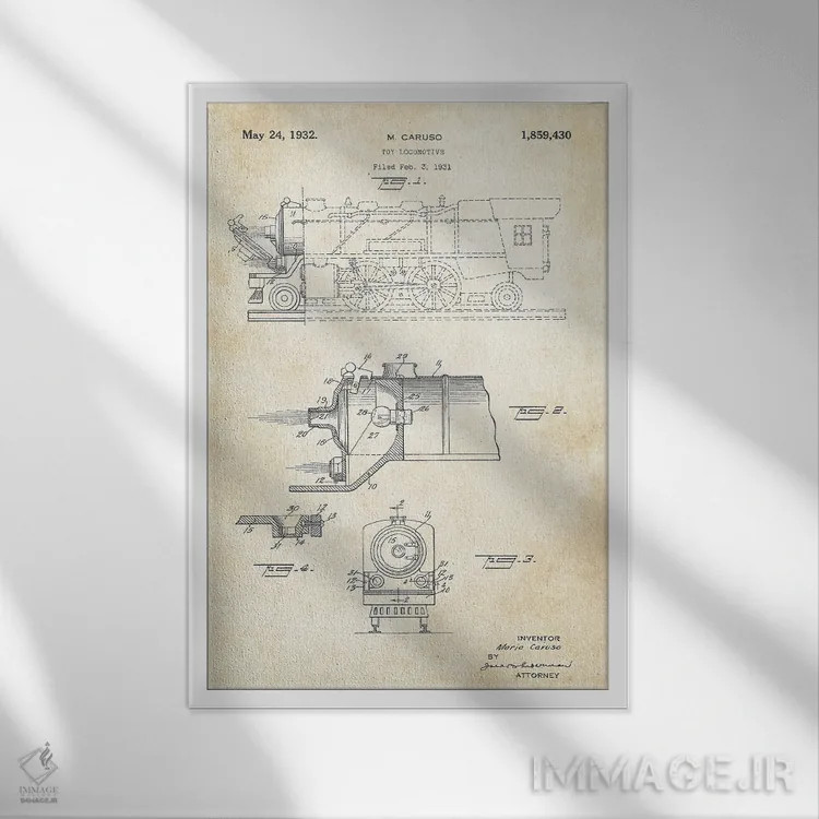 تابلو دکوراتیو قطار اسباب بازی اثر پتنت ۷۷ - نمای قابدار سفید