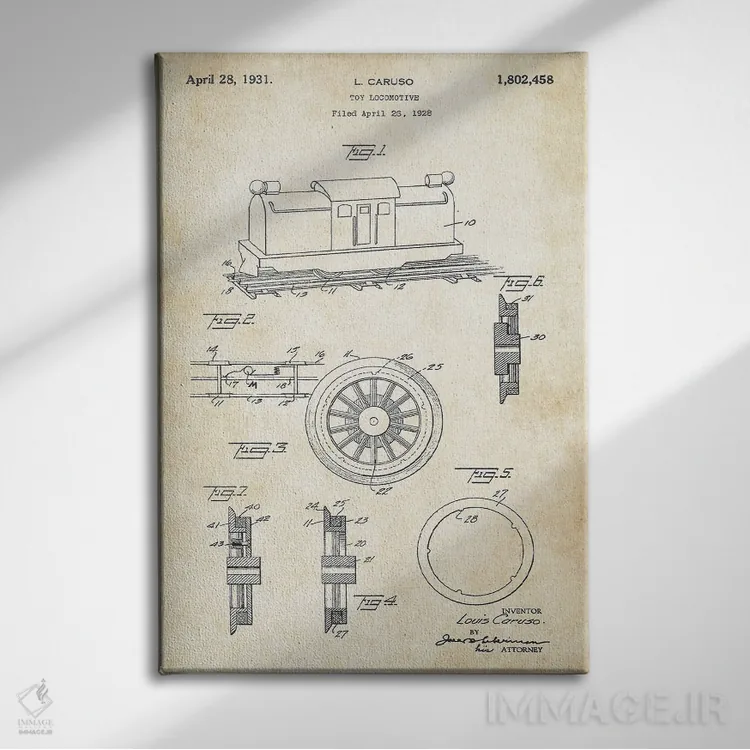 تابلو دکوراتیو لوکوموتیو اسباب بازی اثر پتنت ۷۷ - نمای روبهرو روی دیوار