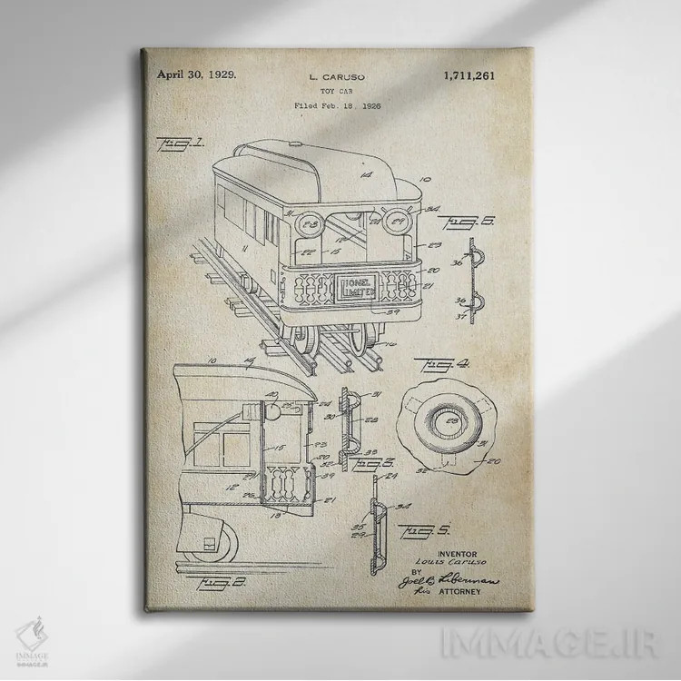 تابلو دکوراتیو واگن اسباب بازی قطار اثر پتنت ۷۷ - نمای روبهرو روی دیوار