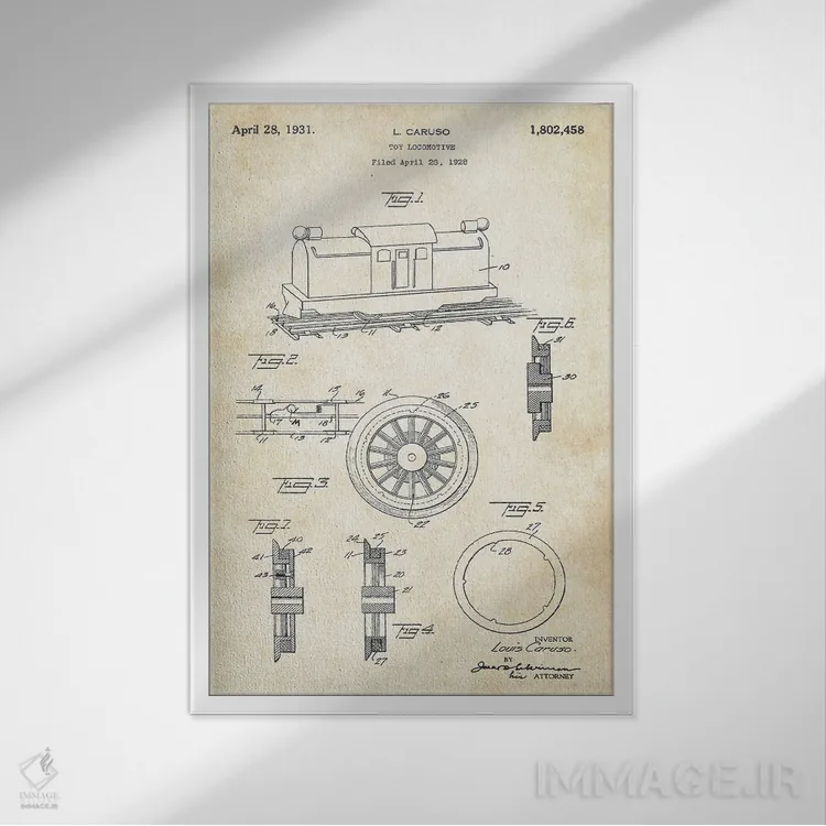 تابلو دکوراتیو لوکوموتیو اسباب بازی اثر پتنت ۷۷ - نمای قابدار سفید