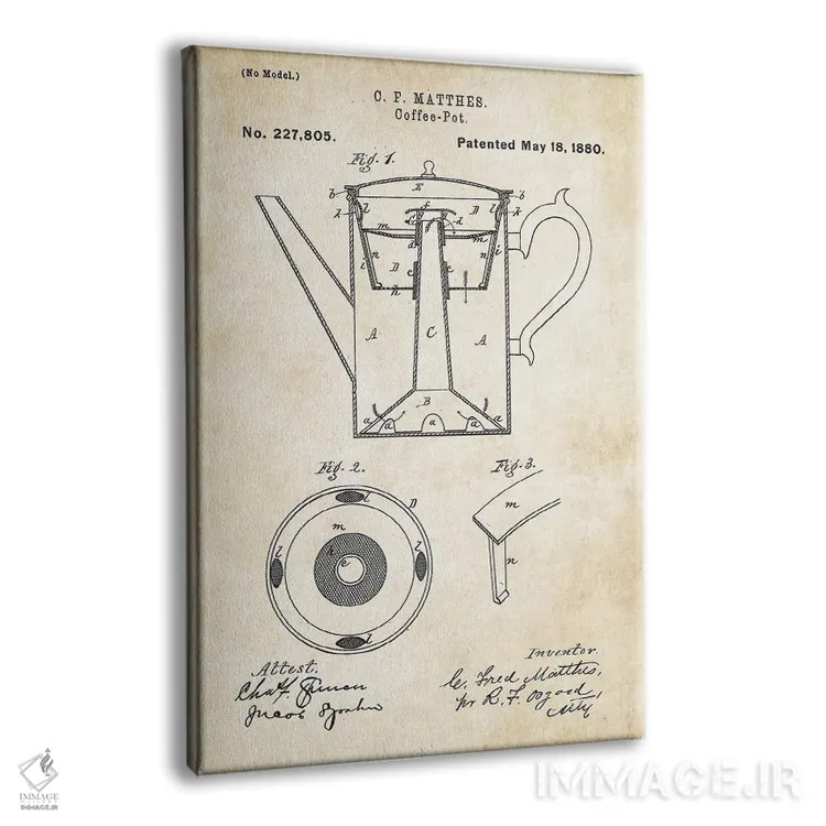 تابلو دکوراتیو قوری قهوه اثر پتنت ۷۷ - نمای پرسپکتیو محصول