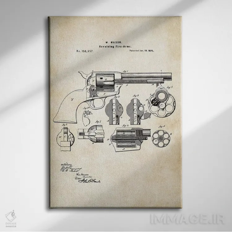 تابلو دکوراتیو هفت تیر کلت پیسمیکر اثر پتنت ۷۷ - نمای روبهرو روی دیوار