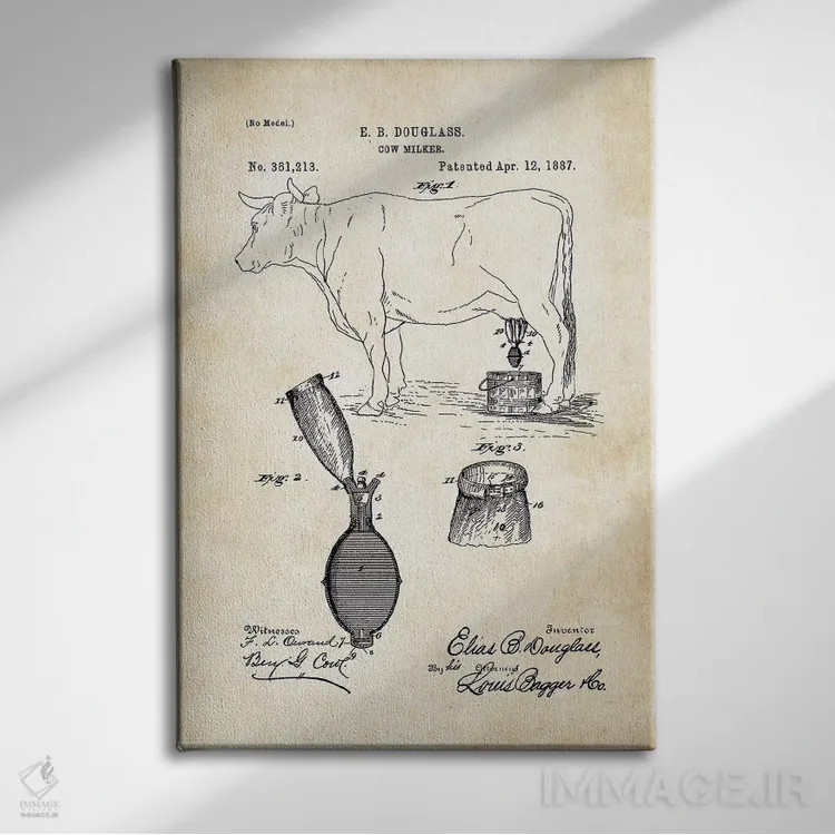 تابلو دکوراتیو دستگاه شیردوشی گاو اثر پتنت ۷۷ - نمای روبهرو روی دیوار