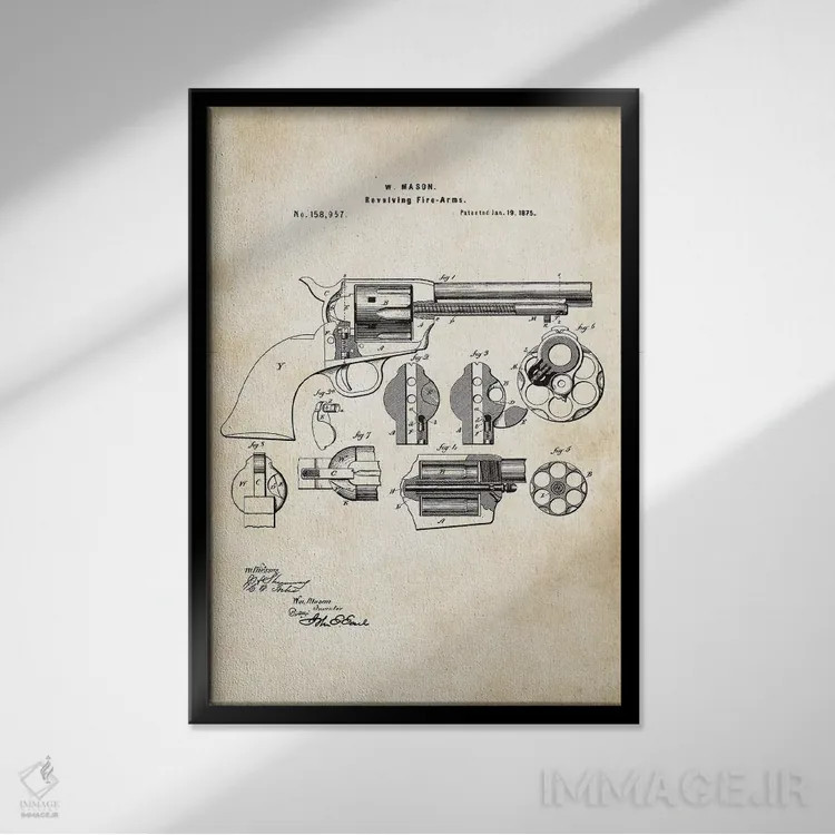 تابلو دکوراتیو هفت تیر کلت پیسمیکر اثر پتنت ۷۷ - نمای قابدار مشکی