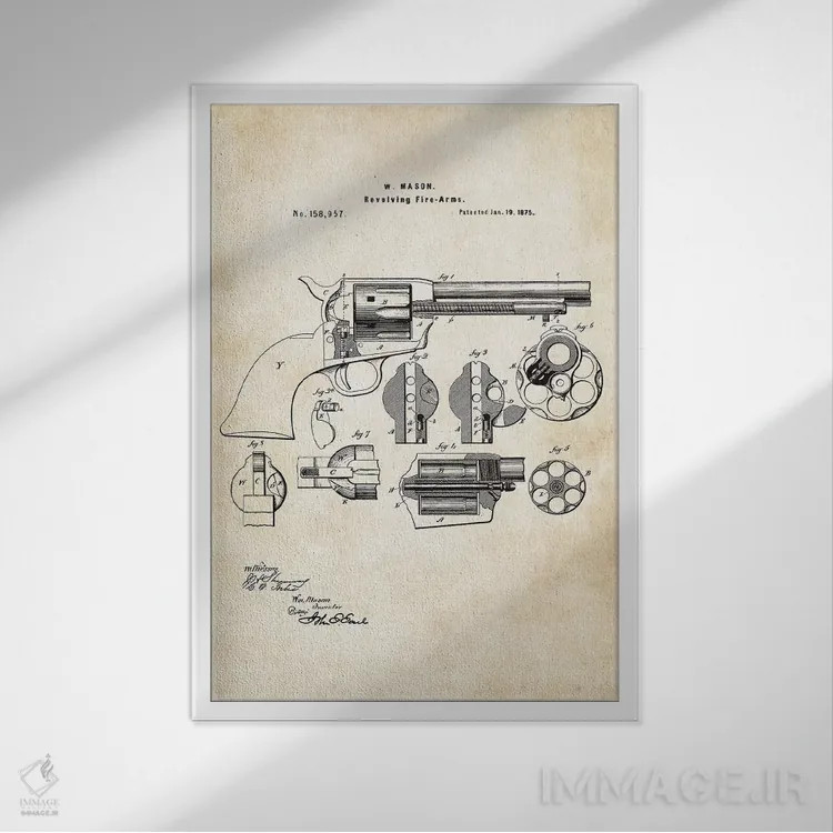 تابلو دکوراتیو هفت تیر کلت پیسمیکر اثر پتنت ۷۷ - نمای قابدار سفید