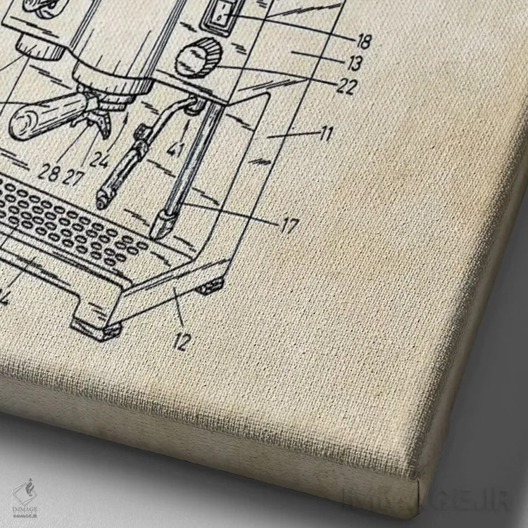 تابلو دکوراتیو دستگاه اسپرسو و کاپوچینو اثر پتنت ۷۷ - نمای نزدیک بافت بوم