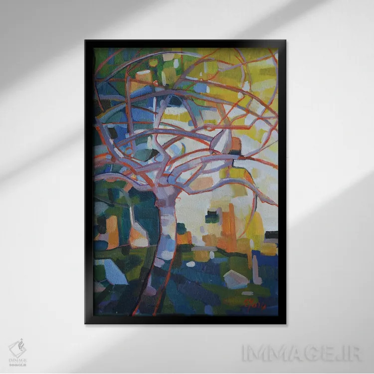 تابلو دکوراتیو درخت سیب در زمستان اثر پاتریک ماری - نمای قابدار مشکی