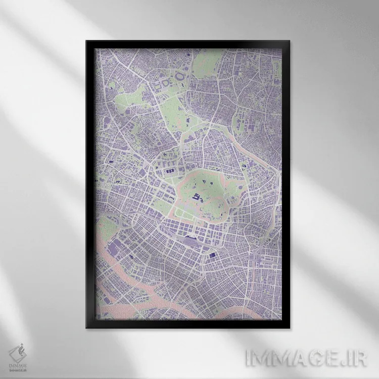 تابلو انتزاعی توکیو بنفش اثر پلانوس اوربانوس - نمای قابدار مشکی