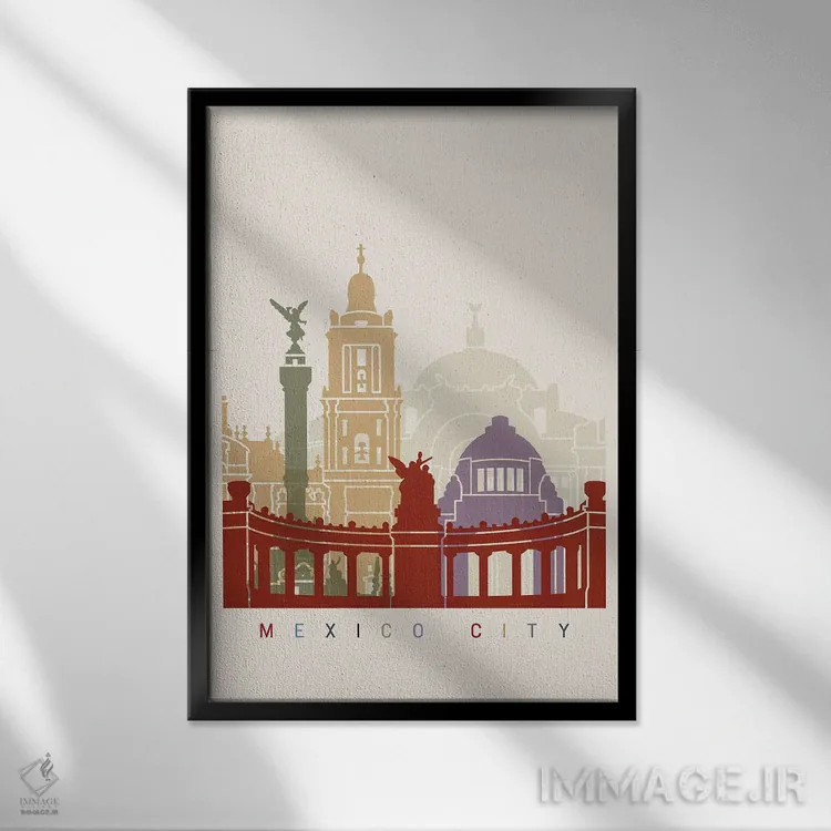 تابلو دکوراتیو پوستر خط افق مکزیکوسیتی اثر پل رومر - نمای قابدار مشکی