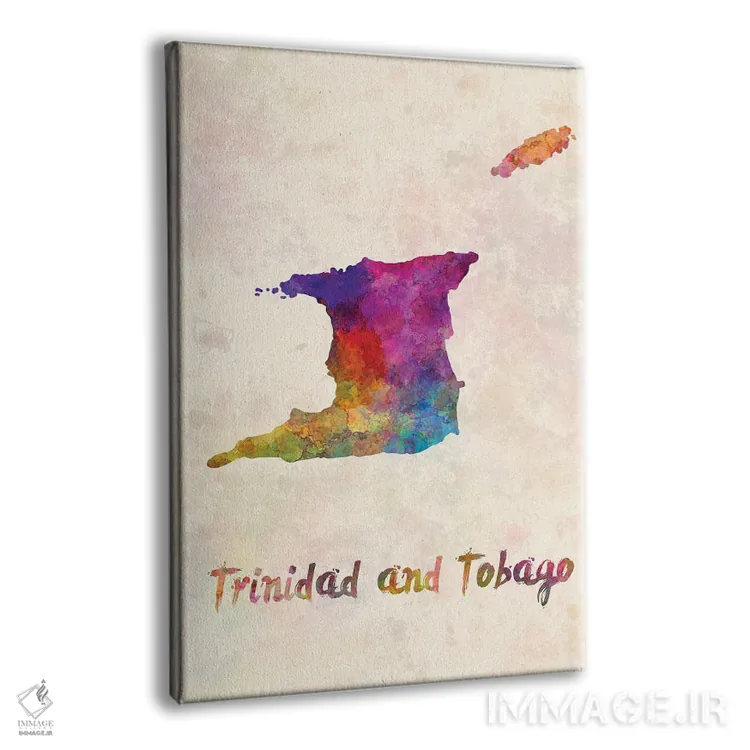 تابلو دکوراتیو نقشه ترینیداد و توباگو با تکنیک آبرنگ اثر پل رومر - نمای پرسپکتیو محصول
