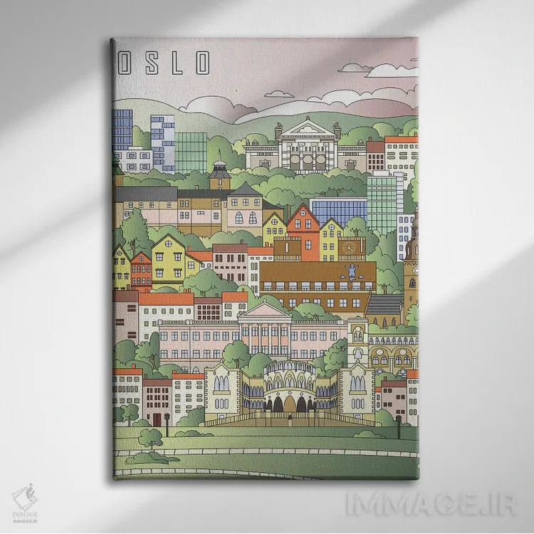 تابلو دکوراتیو پوستر شهر اسلو اثر پل رومر - نمای روبهرو روی دیوار