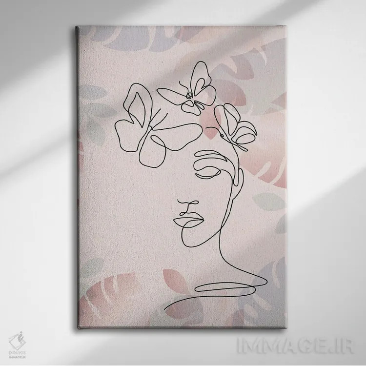 تابلو مینیمال پرتره مینیمال زن با گل شماره ۱ اثر پل رومر - نمای روبهرو روی دیوار