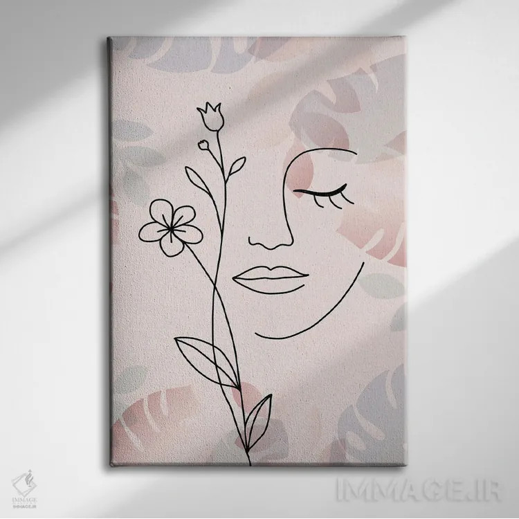 تابلو مینیمال پرتره مینیمال زن با گل شماره ۳ اثر پل رومر - نمای روبهرو روی دیوار