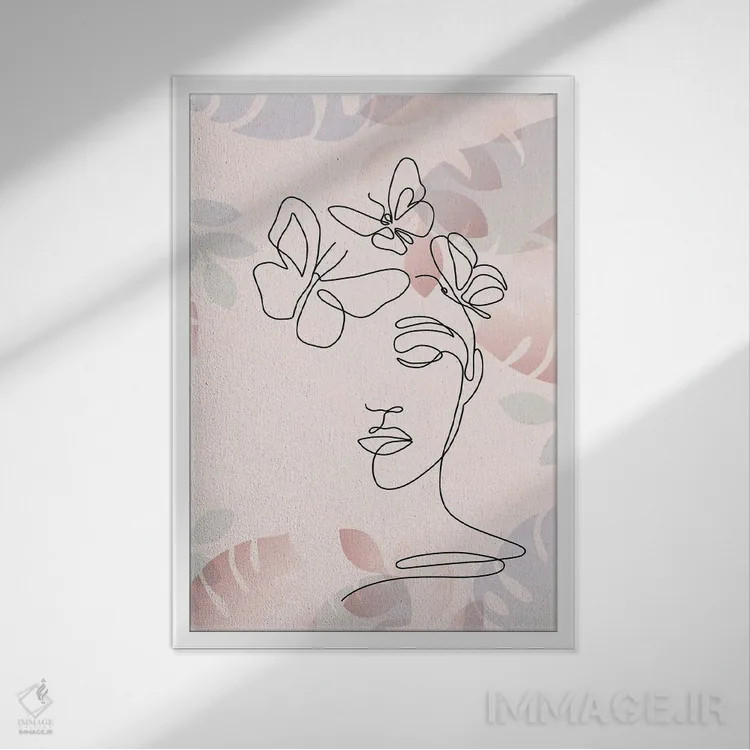 تابلو مینیمال پرتره مینیمال زن با گل شماره ۱ اثر پل رومر - نمای قابدار سفید