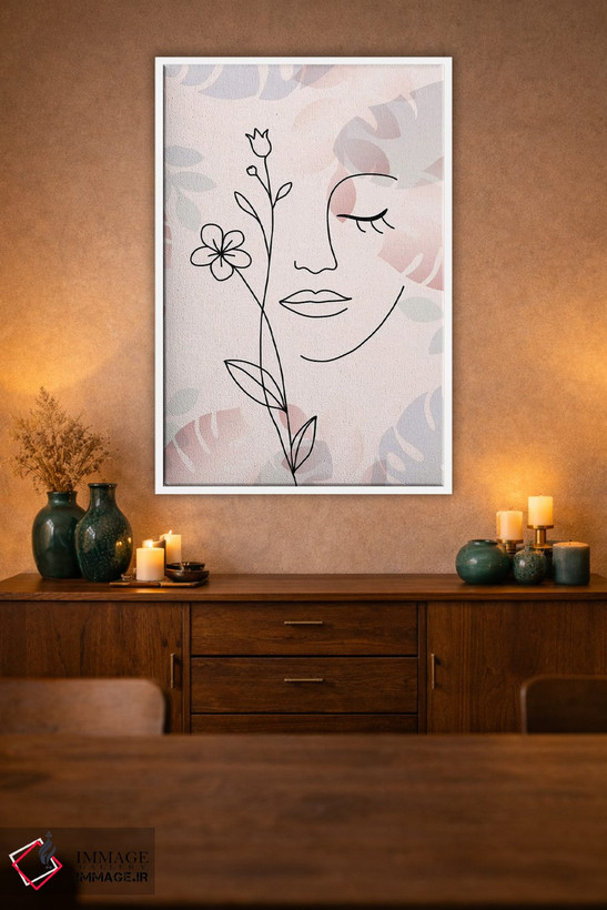 تابلو مینیمال پرتره مینیمال زن با گل شماره ۳ اثر پل رومر - D2W