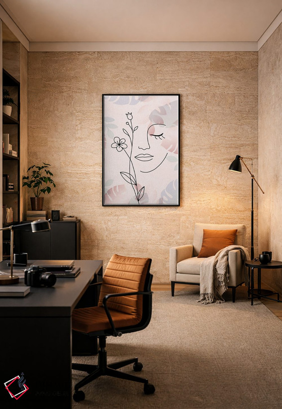 تابلو مینیمال پرتره مینیمال زن با گل شماره ۳ اثر پل رومر - D6B