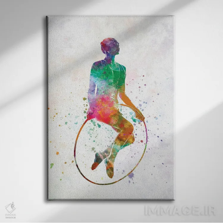 تابلو دکوراتیو پرش ژیمناستیک به سبک آبرنگ اثر پل رومر - نمای روبهرو روی دیوار