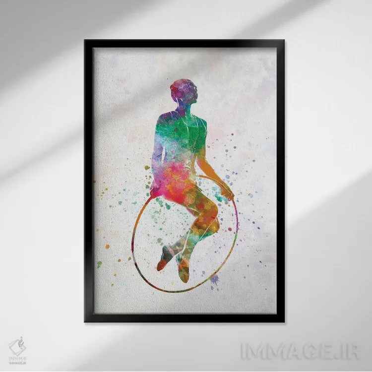 تابلو دکوراتیو پرش ژیمناستیک به سبک آبرنگ اثر پل رومر - نمای قابدار مشکی