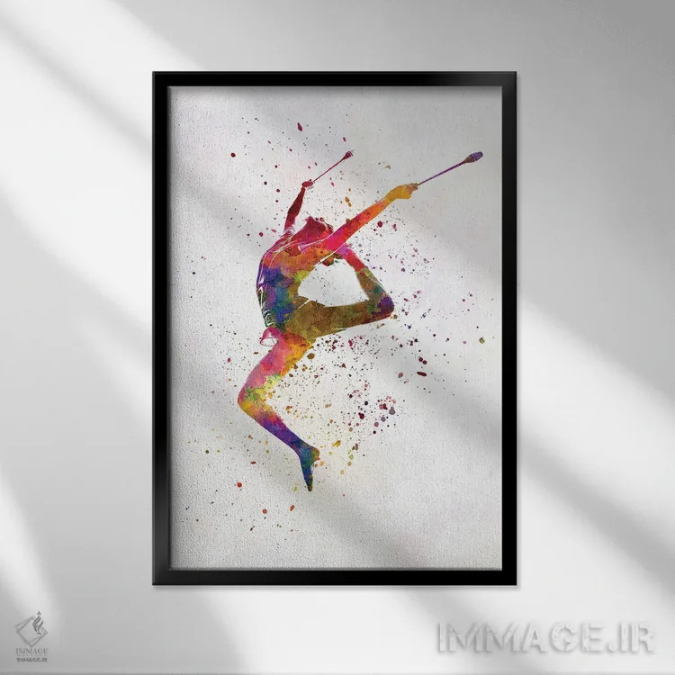 تابلو دکوراتیو ژیمناستیک ریتمیک به سبک آبرنگ شماره هفده اثر پل رومر - نمای قابدار مشکی