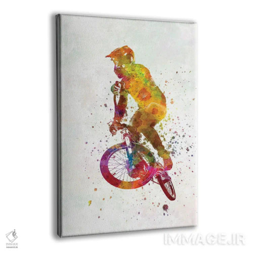 تابلو دکوراتیو مسابقه دوچرخه سواری BMX به سبک آبرنگ شماره شش اثر پل رومر - نمای پرسپکتیو محصول