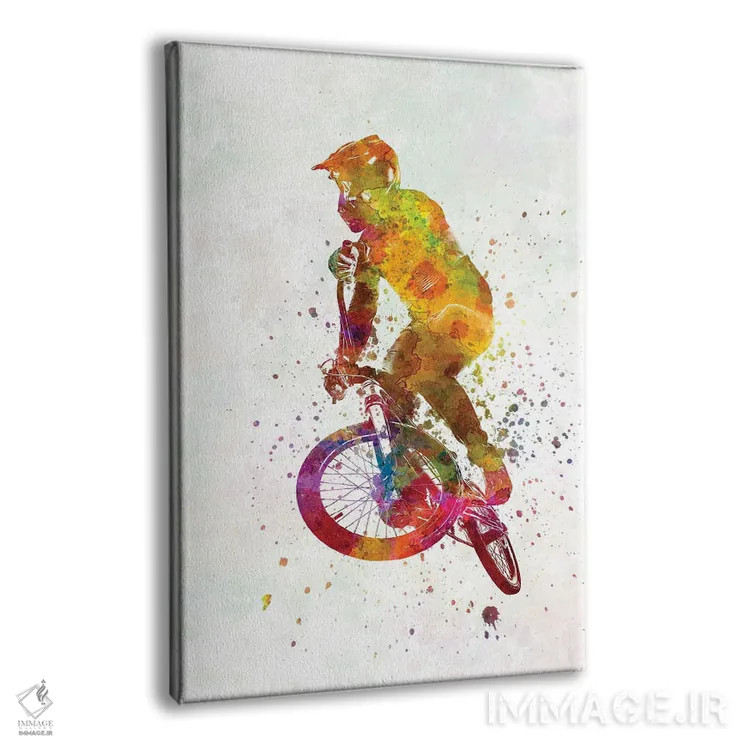 تابلو دکوراتیو مسابقه دوچرخه سواری BMX به سبک آبرنگ شماره شش اثر پل رومر - نمای پرسپکتیو محصول