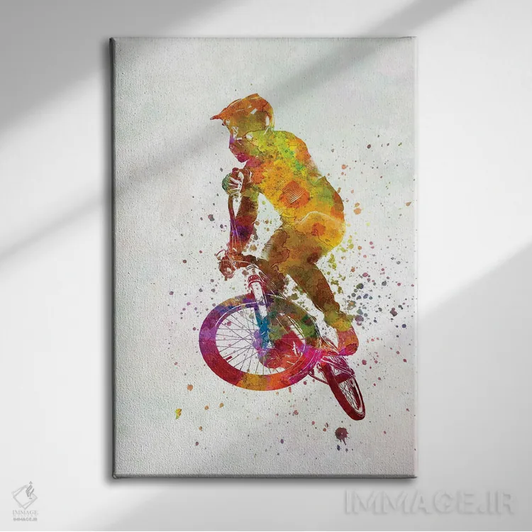 تابلو دکوراتیو مسابقه دوچرخه سواری BMX به سبک آبرنگ شماره شش اثر پل رومر - نمای روبهرو روی دیوار