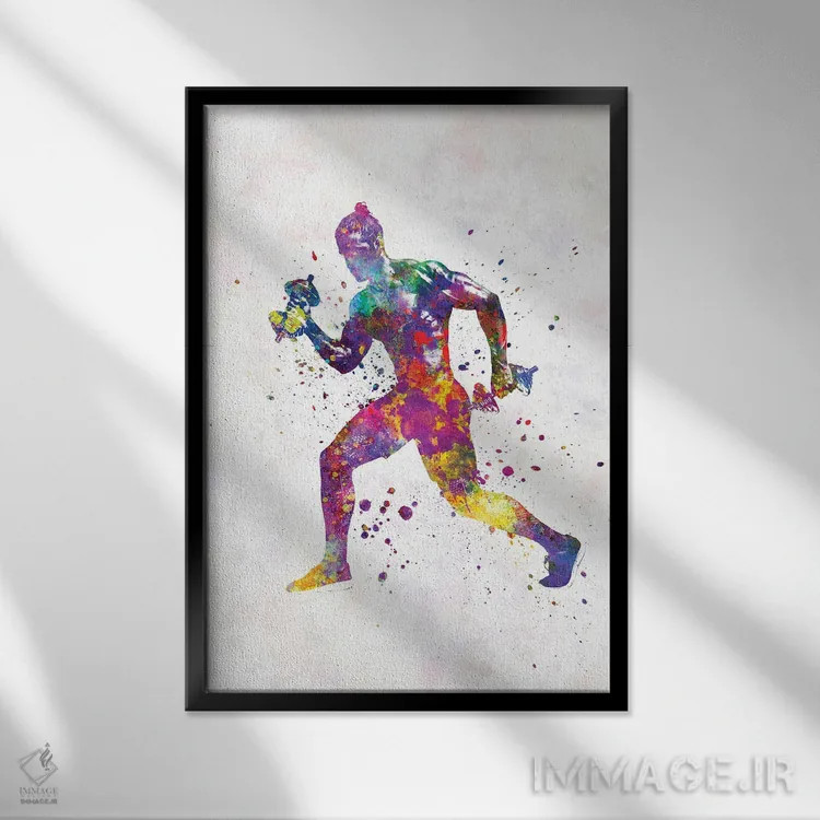 تابلو دکوراتیو تمرین ژیمناستیک در آبرنگ اثر پل رومر - نمای قابدار مشکی