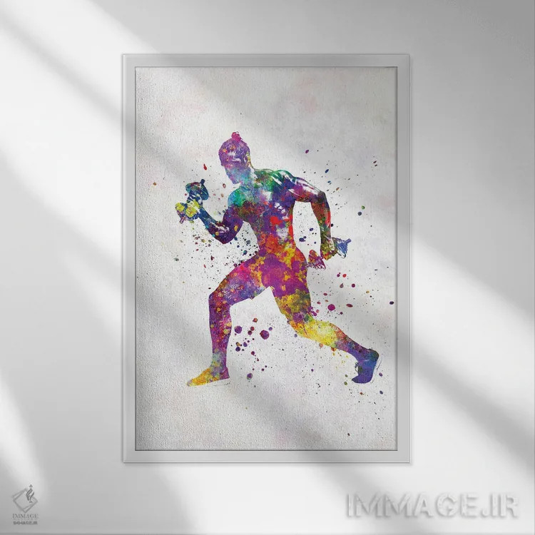 تابلو دکوراتیو تمرین ژیمناستیک در آبرنگ اثر پل رومر - نمای قابدار سفید