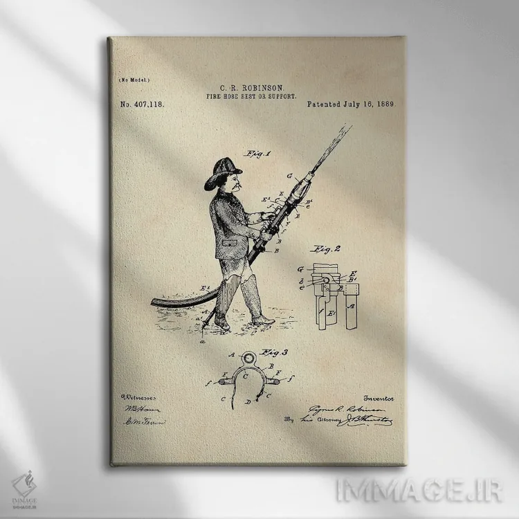 تابلو دکوراتیو پتنت استراحت یا نگهدارنده شیلنگ آتش نشانی II اثر پل رومر - نمای روبهرو روی دیوار