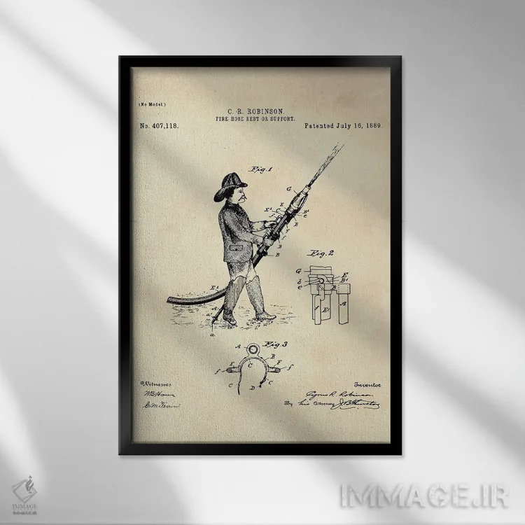 تابلو دکوراتیو پتنت استراحت یا نگهدارنده شیلنگ آتش نشانی II اثر پل رومر - نمای قابدار مشکی