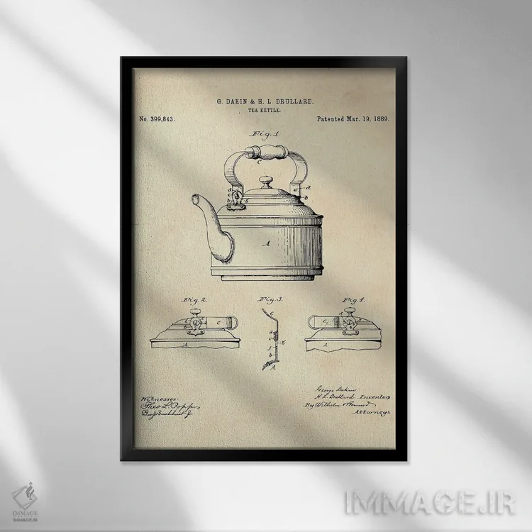 تابلو دکوراتیو پتنت کتری چای II اثر پل رومر - نمای قابدار مشکی
