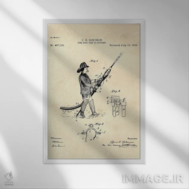 تابلو دکوراتیو پتنت استراحت یا نگهدارنده شیلنگ آتش نشانی II اثر پل رومر - نمای قابدار سفید