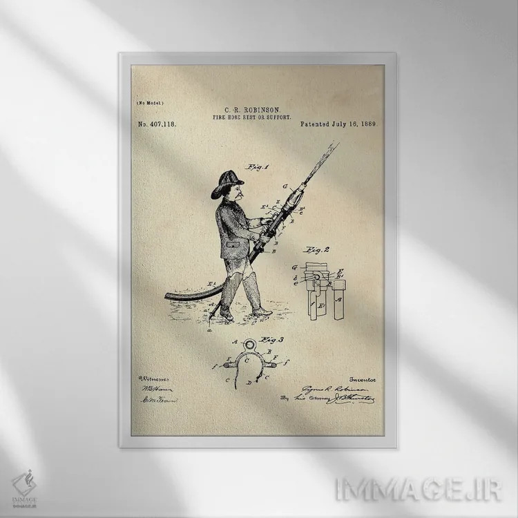 تابلو دکوراتیو پتنت استراحت یا نگهدارنده شیلنگ آتش نشانی II اثر پل رومر - نمای قابدار سفید