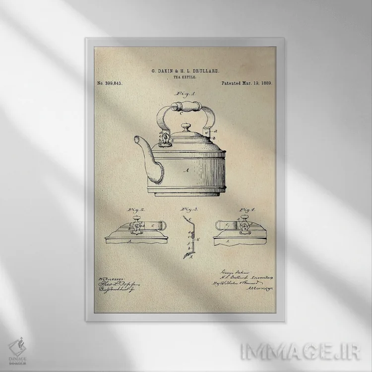 تابلو دکوراتیو پتنت کتری چای II اثر پل رومر - نمای قابدار سفید