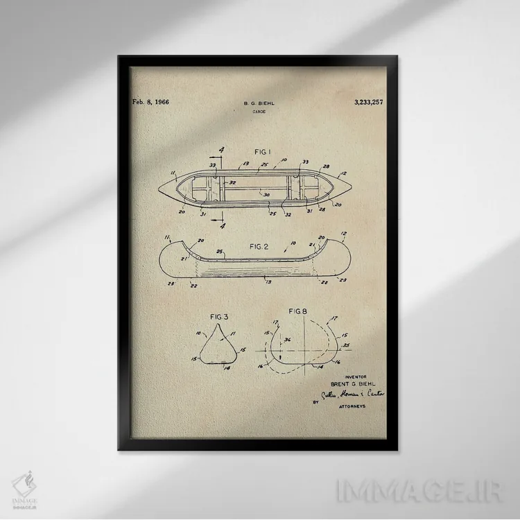 تابلو دکوراتیو پتنت قایق کانوی II اثر پل رومر - نمای قابدار مشکی